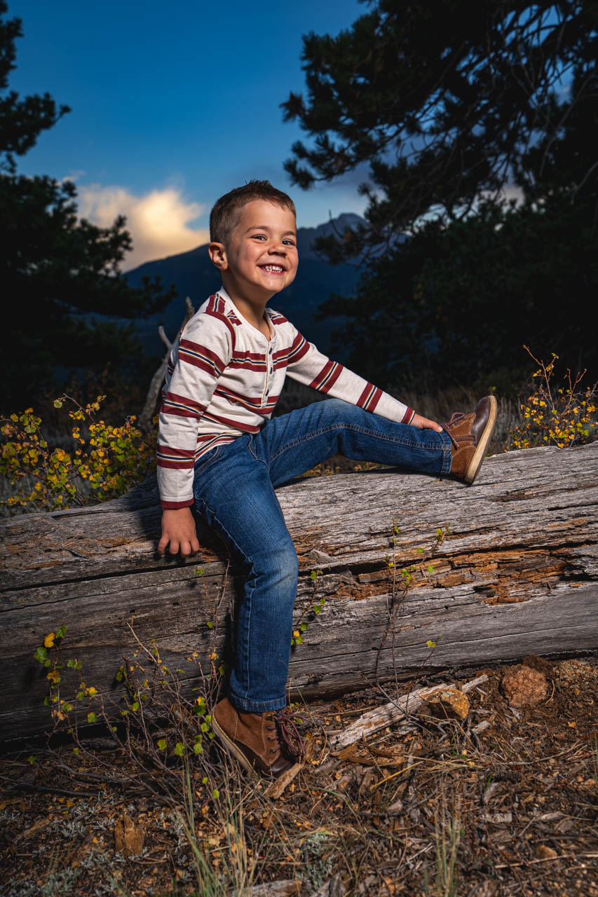 young boy portrait in RMNP by estes park family photographer, Joe Pyle